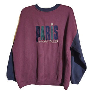 Paris Sport Club Colorblock Sweatshirt Pullover Embroidered Logo Vintage Style M